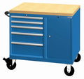 LISTA Mobile Workcenter with integrated butcher block worktop, 5 drawers + door/shelf compartment (XSMMPNW0600-0703)